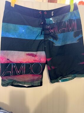 Miami Stripe Men’s Swim Board Shorts - Blue & Pink